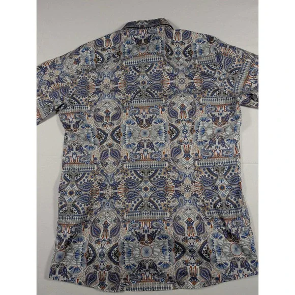 Eton Contemporary Fit Paisley Mosaic Dress Shirt Blue Orange 16.5 42 862414FO - Picture 3 of 9